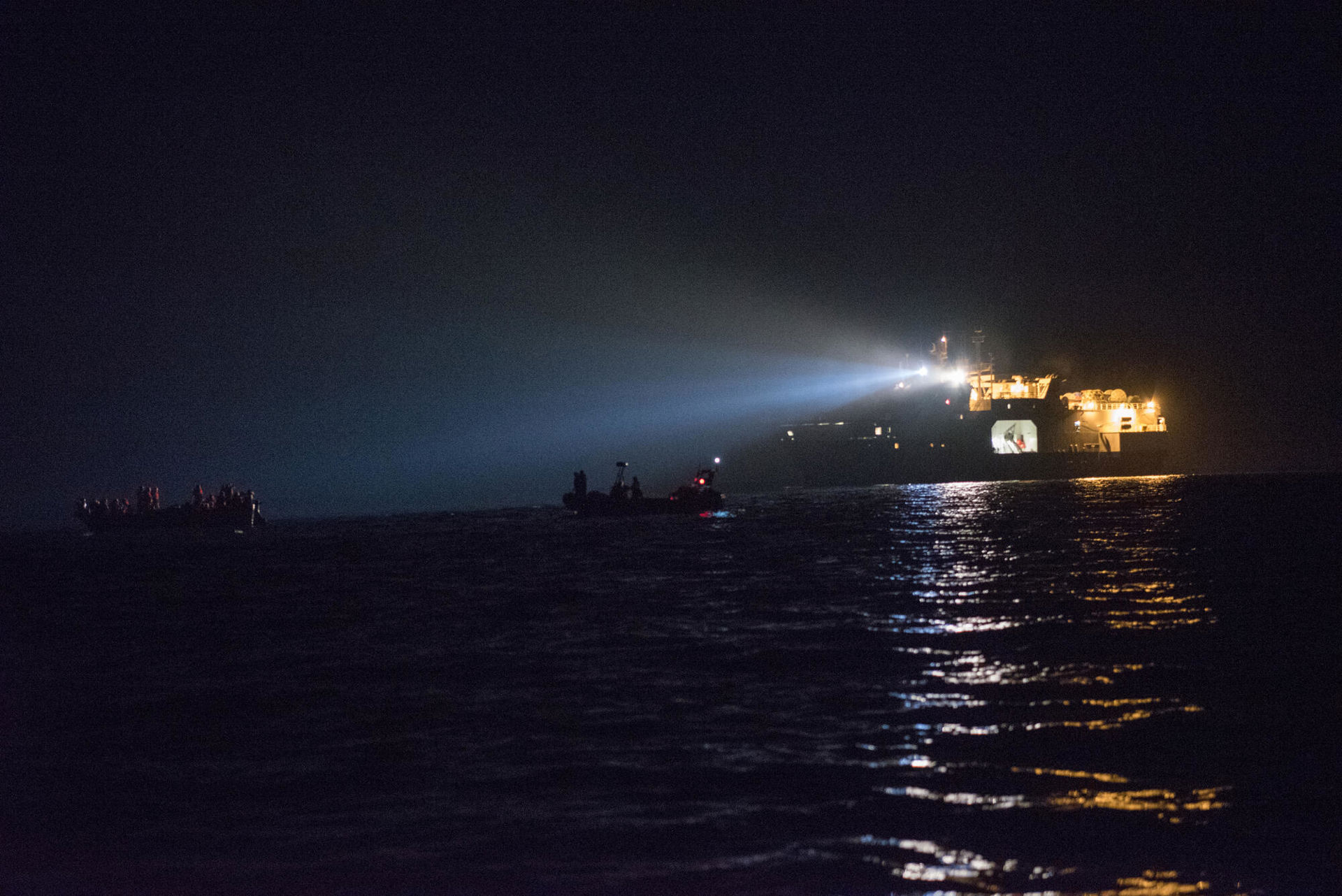 Geo Barents, a rescue ship operated by MSF during a rescue operation (Taken at August, 8, 2021). © Vincent Haiges