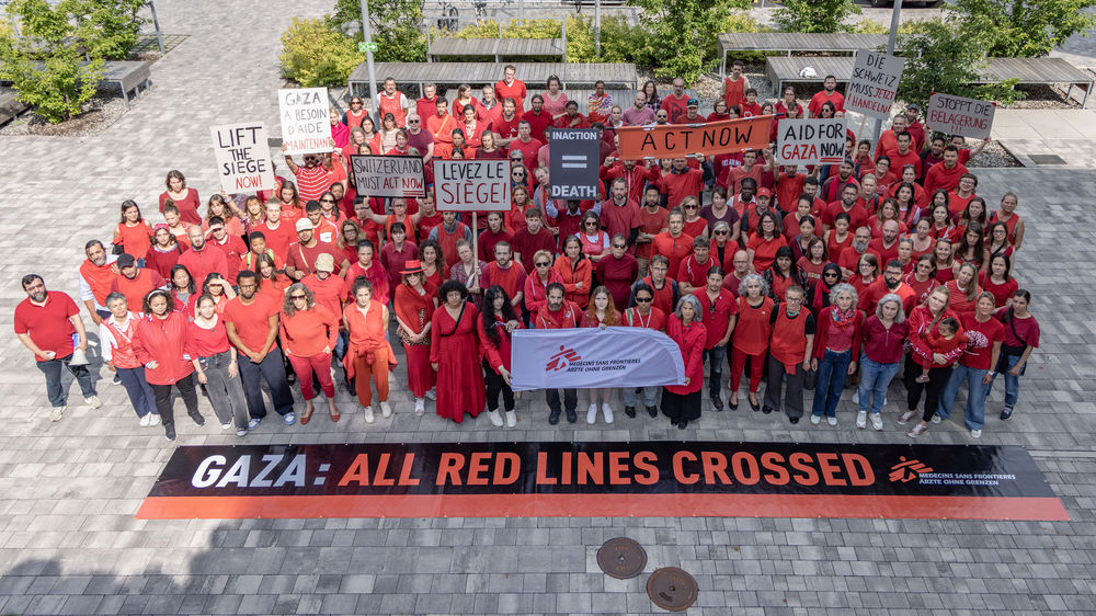 今年6月5日，無國界醫生在瑞士日內瓦發起聲援加沙民眾的集會，重申人道援助不可被武器化。